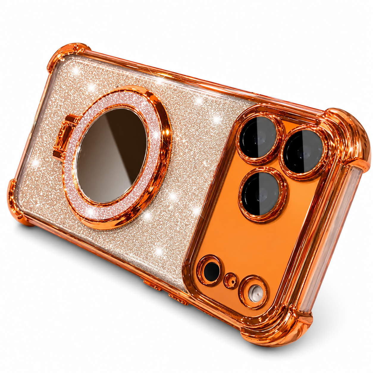 Premium iPhone Case Glitter Mirror Magnetic Bracket Protective Cover Shockproof Silicone Anti Scratch Non Slip Kickstand Lightweight Full Coverage Design