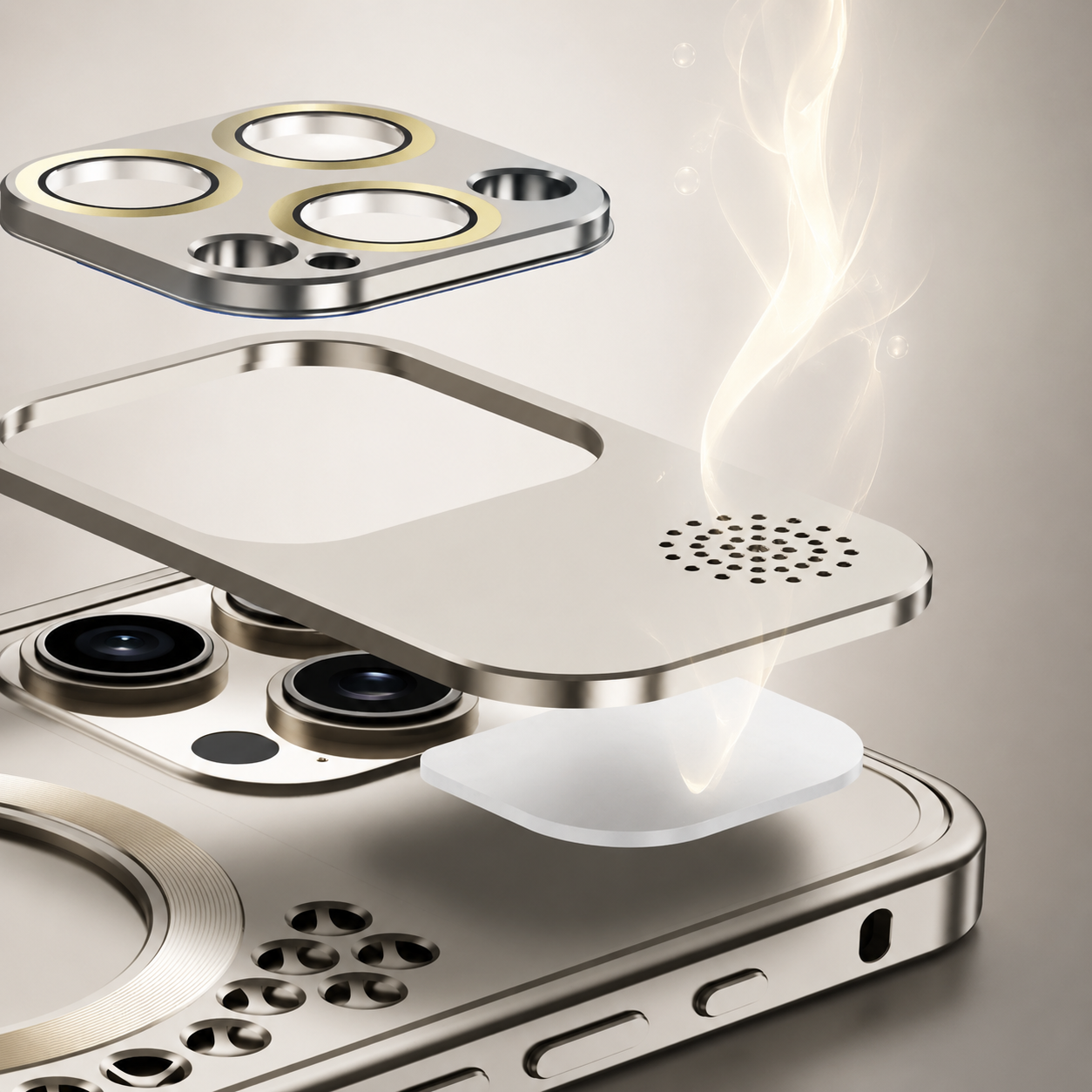 Premium iPhone Case Heat Dissipation Aluminum Magnetic Cover MagSafe Compatible Camera Lens Protection Dual Layer Shockproof Scratch Resistant Design