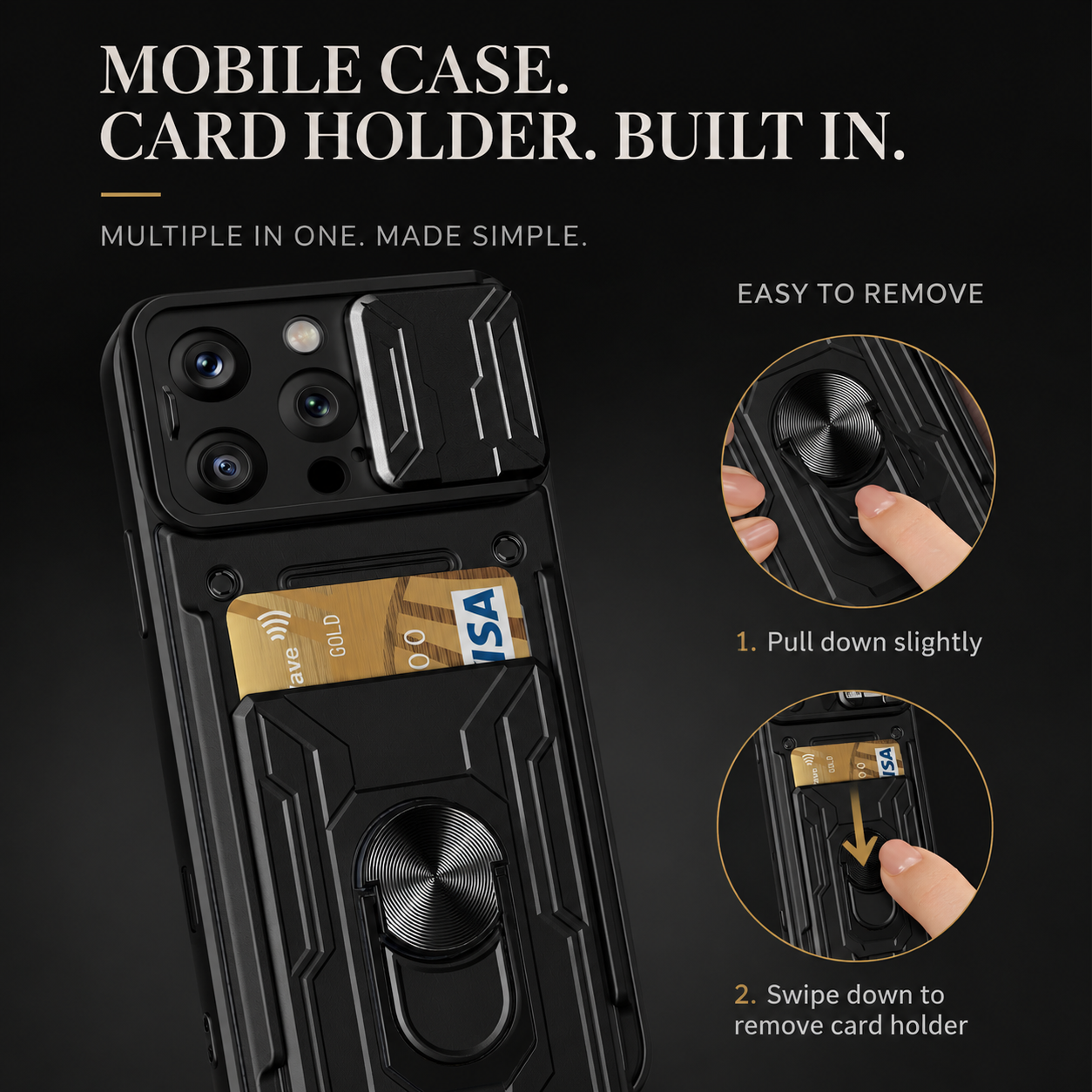Premium iPhone Case Heavy Duty Armor Protective Cover Dual Layer Shockproof Card Holder 360° Ring Stand Magnetic Mount Compatible Full Coverage