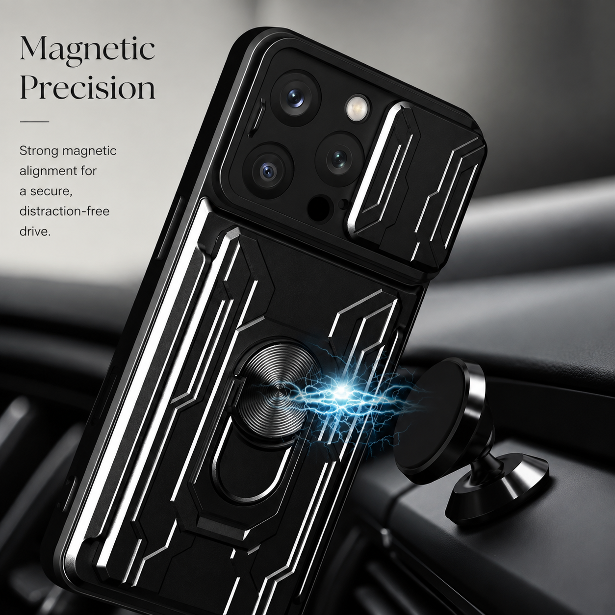 Premium iPhone Case Heavy Duty Armor Protective Cover Dual Layer Shockproof Card Holder 360° Ring Stand Magnetic Mount Compatible Full Coverage