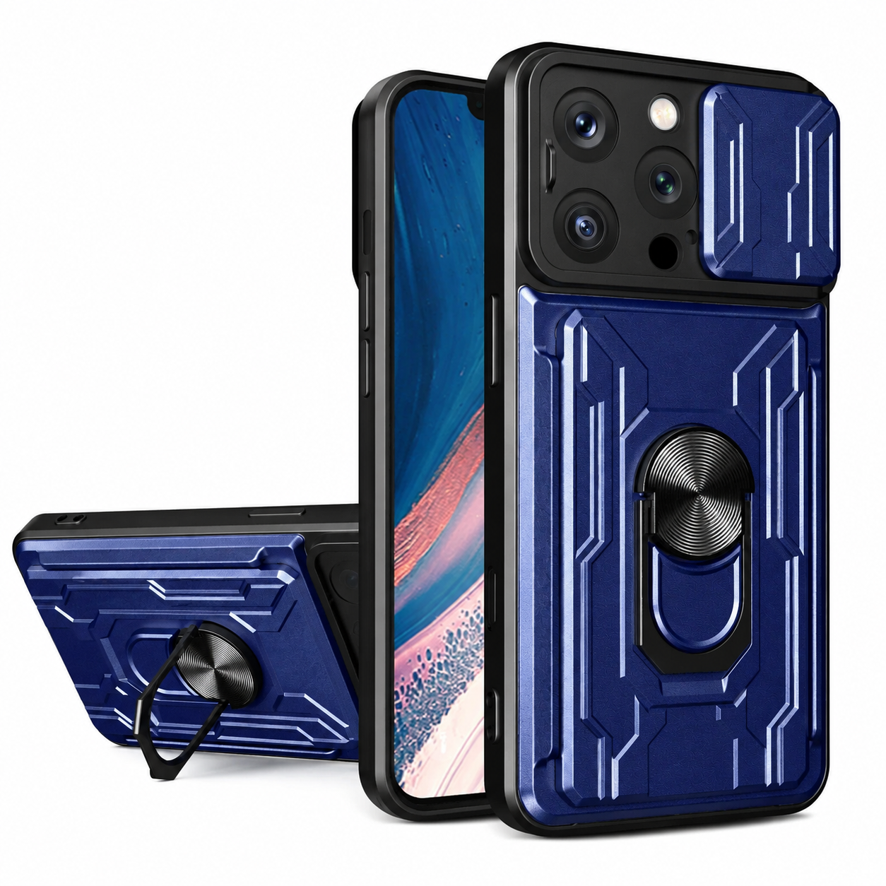 Premium iPhone Case Heavy Duty Armor Protective Cover Dual Layer Shockproof Card Holder 360° Ring Stand Magnetic Mount Compatible Full Coverage