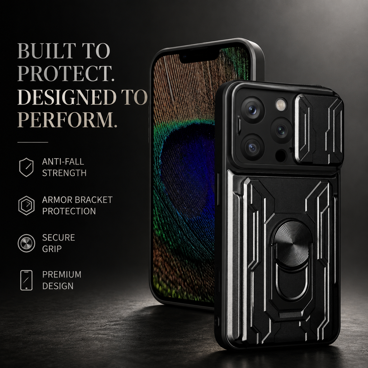 Premium iPhone Case Heavy Duty Armor Protective Cover Dual Layer Shockproof Card Holder 360° Ring Stand Magnetic Mount Compatible Full Coverage