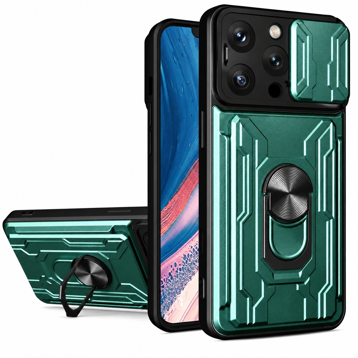 Premium iPhone Case Heavy Duty Armor Protective Cover Dual Layer Shockproof Card Holder 360° Ring Stand Magnetic Mount Compatible Full Coverage