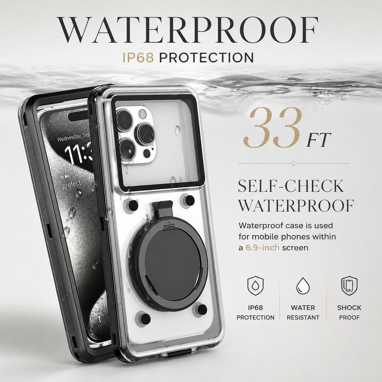 Premium iPhone Case IP68 Waterproof Full Body Protective Cover Shockproof Vacuum Seal Touchscreen Access Dustproof Underwater Protection