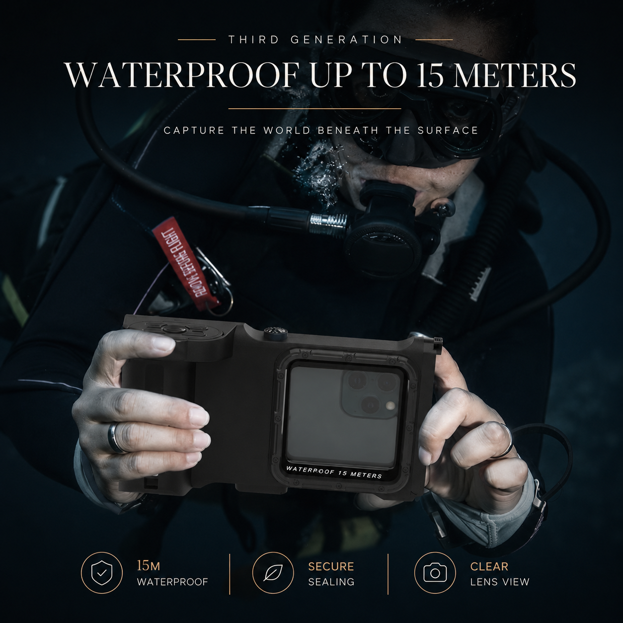 Premium iPhone Case IP68 Waterproof Shockproof Protective Cover Full Body Anti Scratch Dustproof Underwater Diving Secure Lanyard