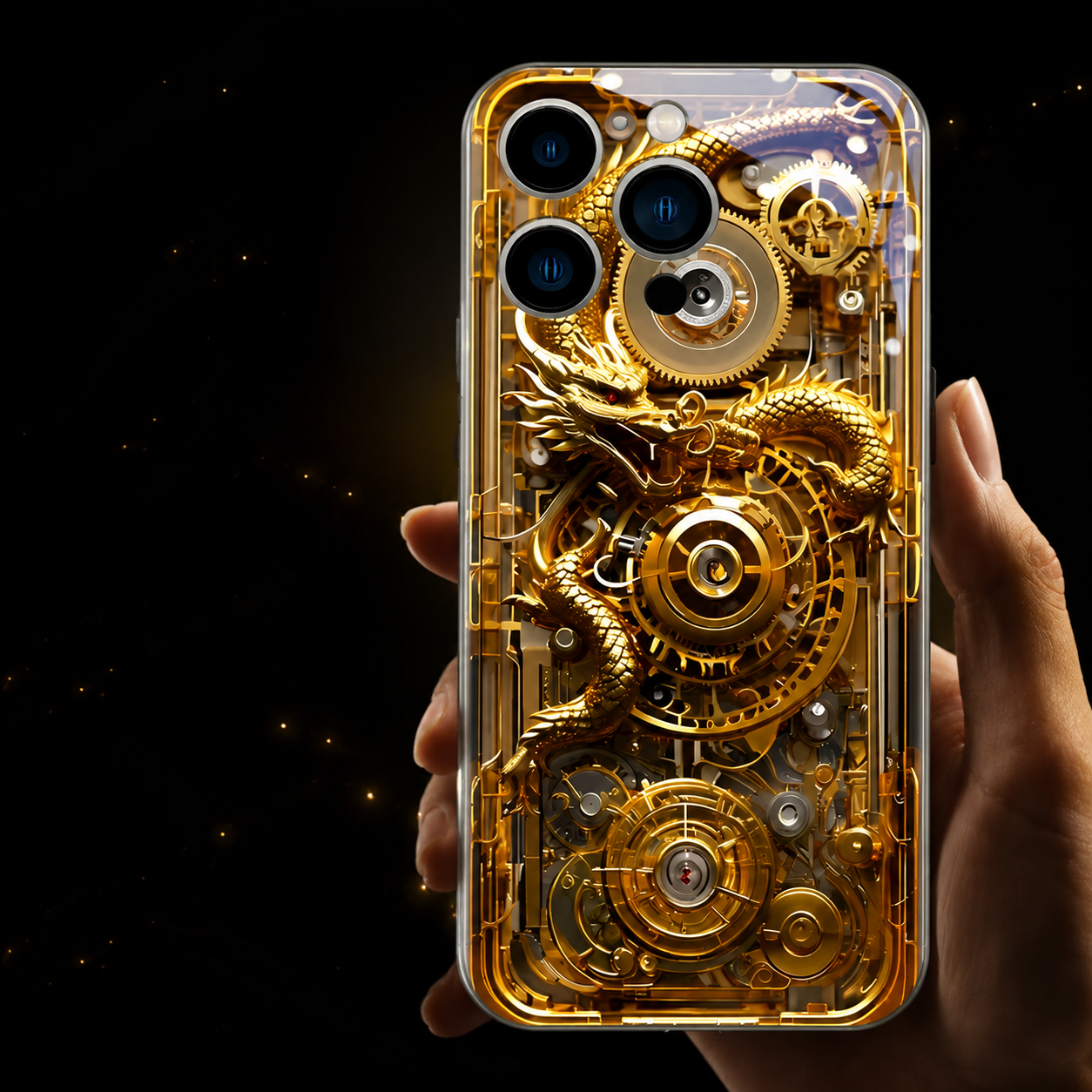 Premium iPhone Case LED Flash Sound Reactive Golden Dragon Luminous Glass Cover Shockproof Ultra Thin Full Body Protection Design