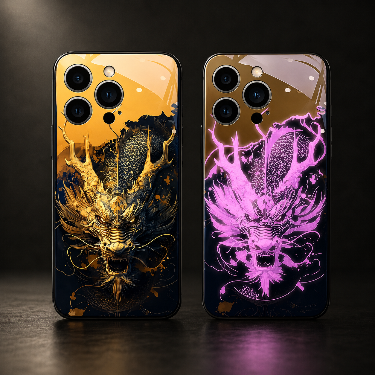 Premium iPhone Case LED Flash Sound Reactive Golden Dragon Luminous Glass Cover Shockproof Ultra Thin Full Body Protection Design