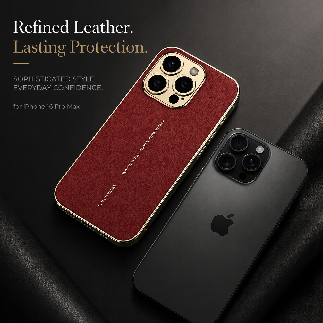 Premium iPhone Case Leather Back Cover Full Lens Protection Shockproof Anti Fingerprint Scratch Resistant Slim PC Design Protective Style