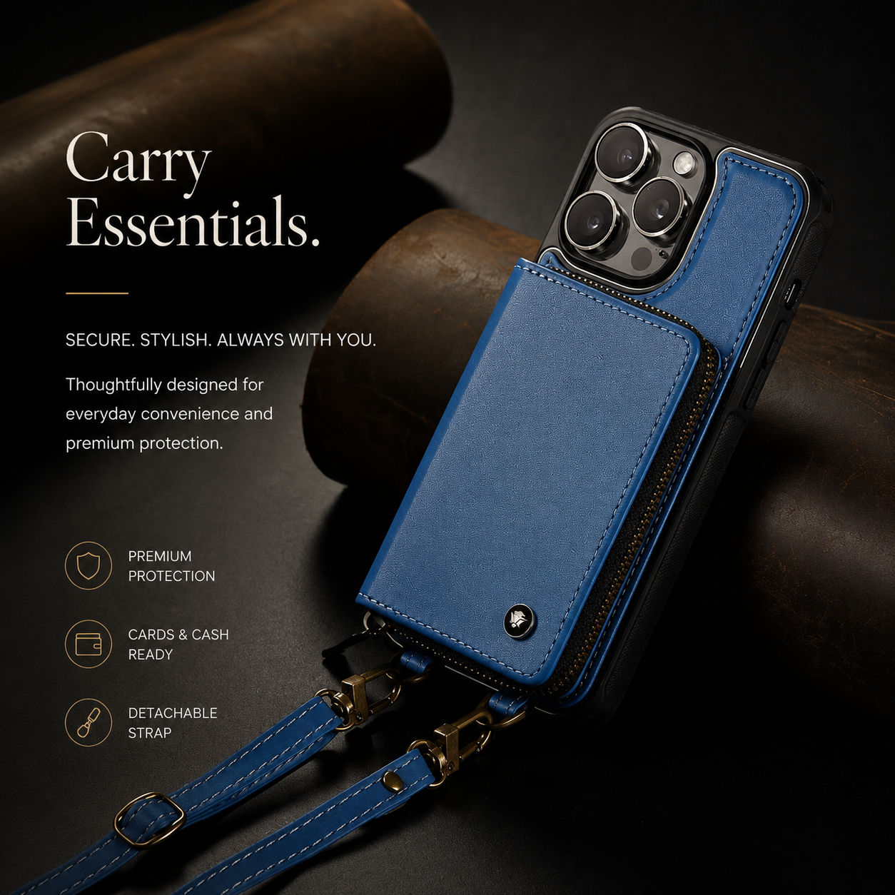 Premium iPhone Case Leather Crossbody Wallet Cover Card Holder Stand Function Lanyard Strap Shockproof Protective Magnetic Closure Full Coverage Design