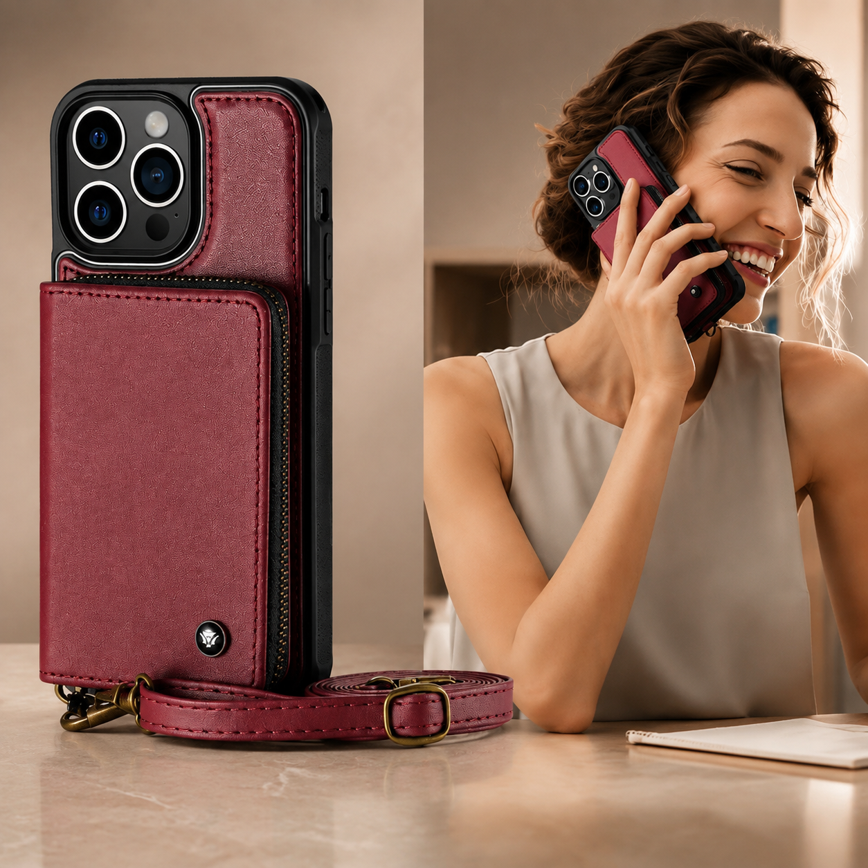 Premium iPhone Case Leather Crossbody Wallet Cover Card Holder Stand Function Lanyard Strap Shockproof Protective Magnetic Closure Full Coverage Design