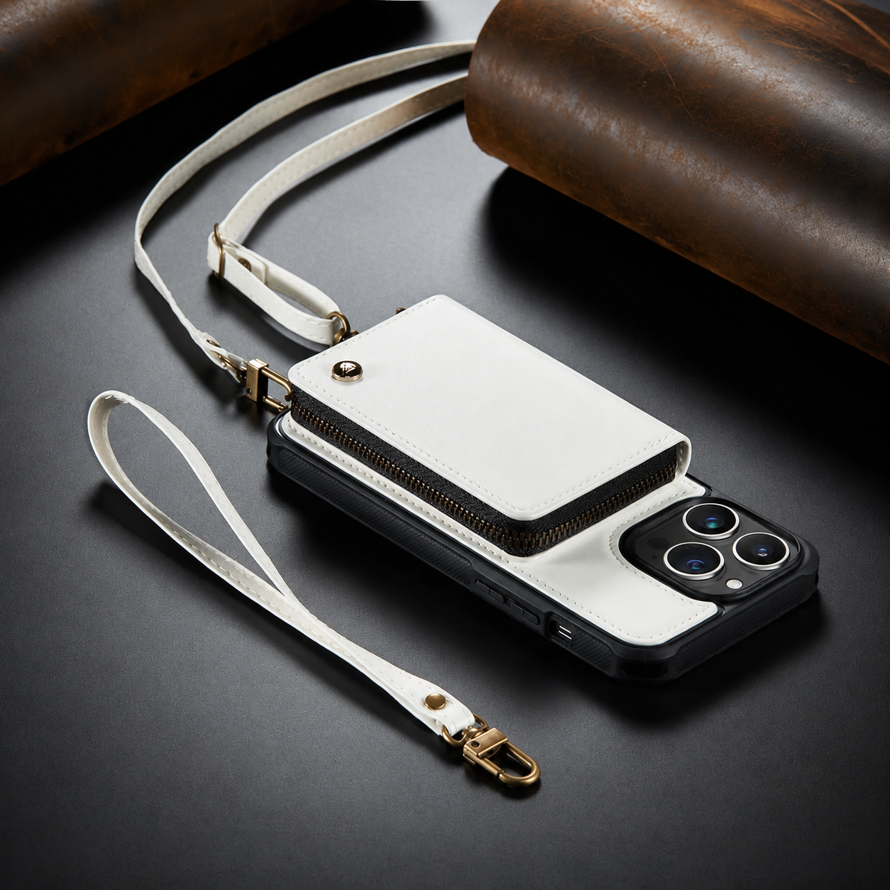 Premium iPhone Case Leather Crossbody Wallet Cover Card Holder Stand Function Lanyard Strap Shockproof Protective Magnetic Closure Full Coverage Design
