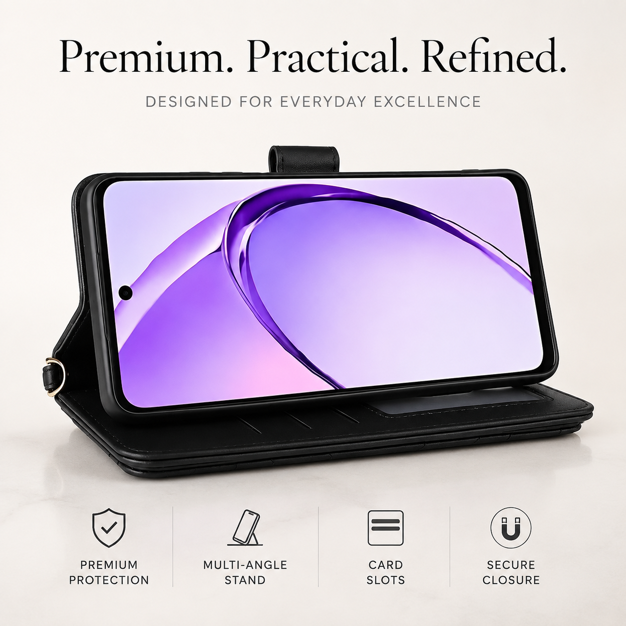 Premium iPhone Case Leather Flip Wallet Cover Card Holder Shockproof Protective Cover Magnetic Closure Kickstand Full Body Protection Design