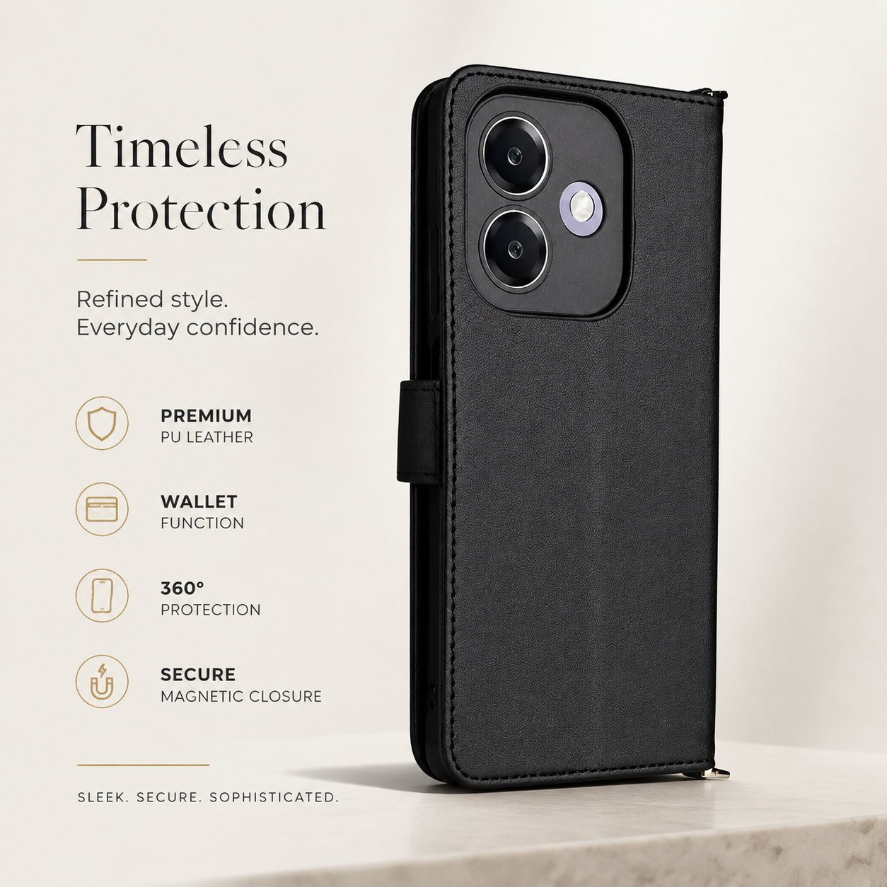Premium iPhone Case Leather Flip Wallet Cover Card Holder Shockproof Protective Cover Magnetic Closure Kickstand Full Body Protection Design