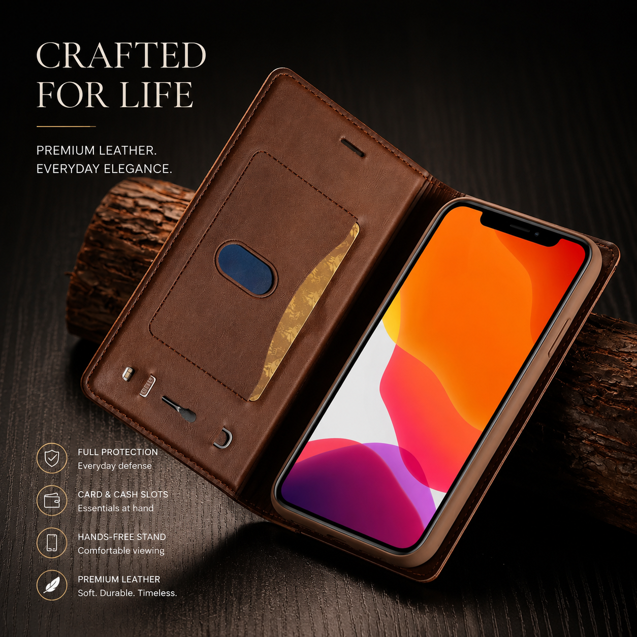 Premium iPhone Case Leather Flip Wallet Cover MagSafe Compatible PU Leather Card Holder SIM Slot Magnetic Closure Shockproof Protective Design
