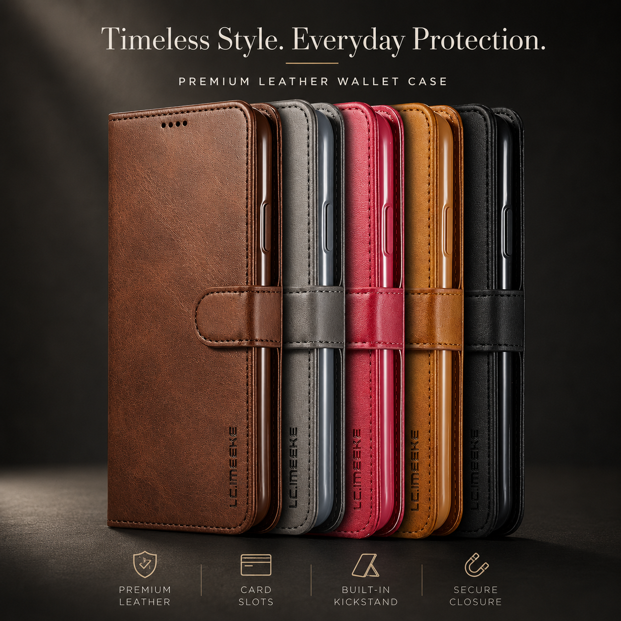 Premium iPhone Case Leather Wallet Cover Flip Card Holder Magnetic Closure Shockproof Protective Case Slim Full Coverage Screen Camera Protection Design