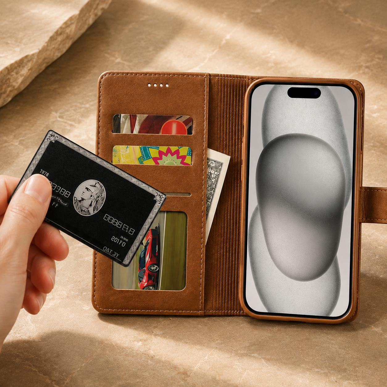 Premium iPhone Case Leather Wallet Cover Flip Card Holder Magnetic Closure Shockproof Protective Case Slim Full Coverage Screen Camera Protection Design