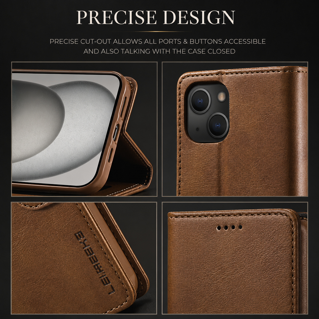 Premium iPhone Case Leather Wallet Cover Flip Card Holder Magnetic Closure Shockproof Protective Case Slim Full Coverage Screen Camera Protection Design