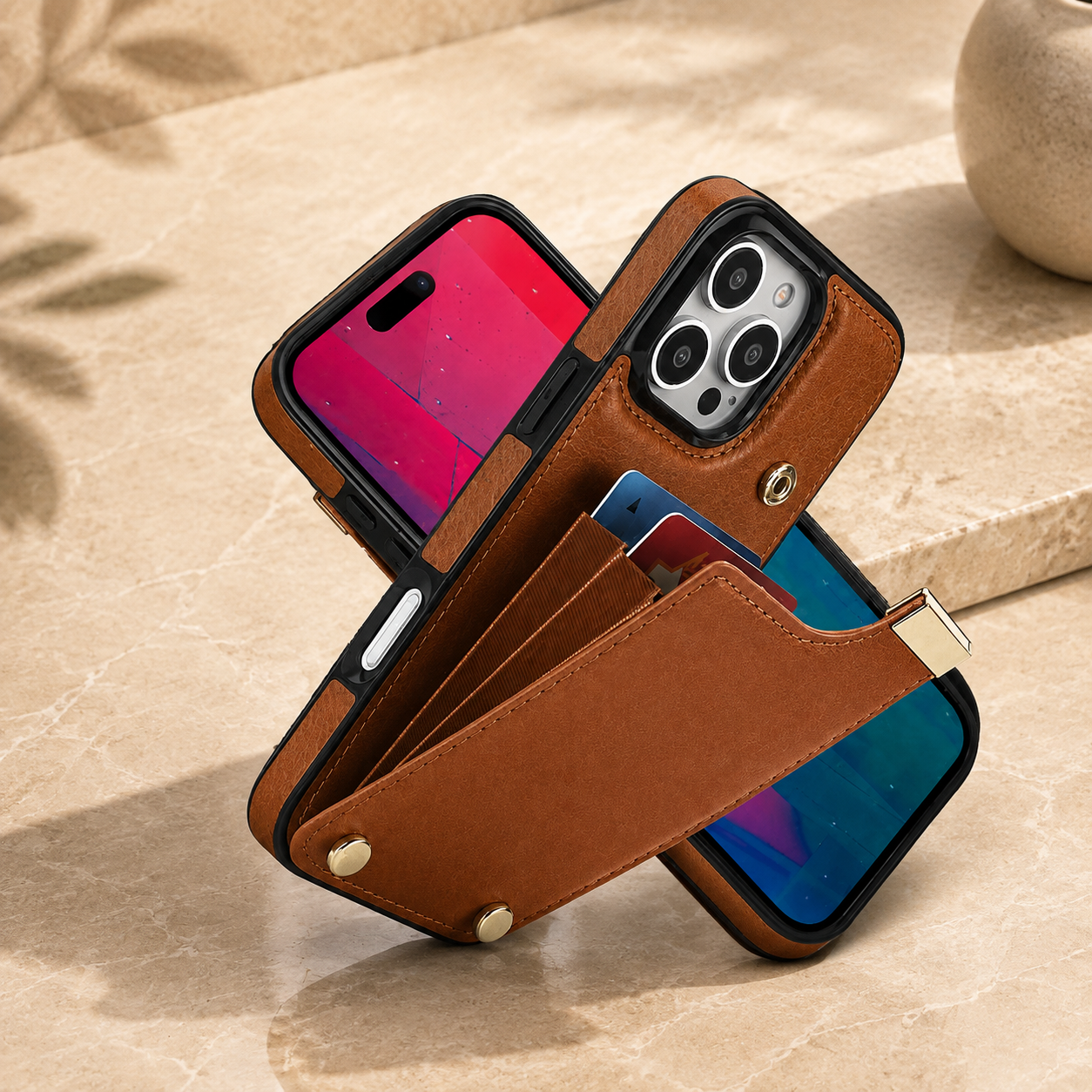 Premium iPhone Case Leather Wallet Cover Flip Card Holder Pocket Magnetic Closure Shockproof Protective Case Full Body Screen Camera Protection Slim Design