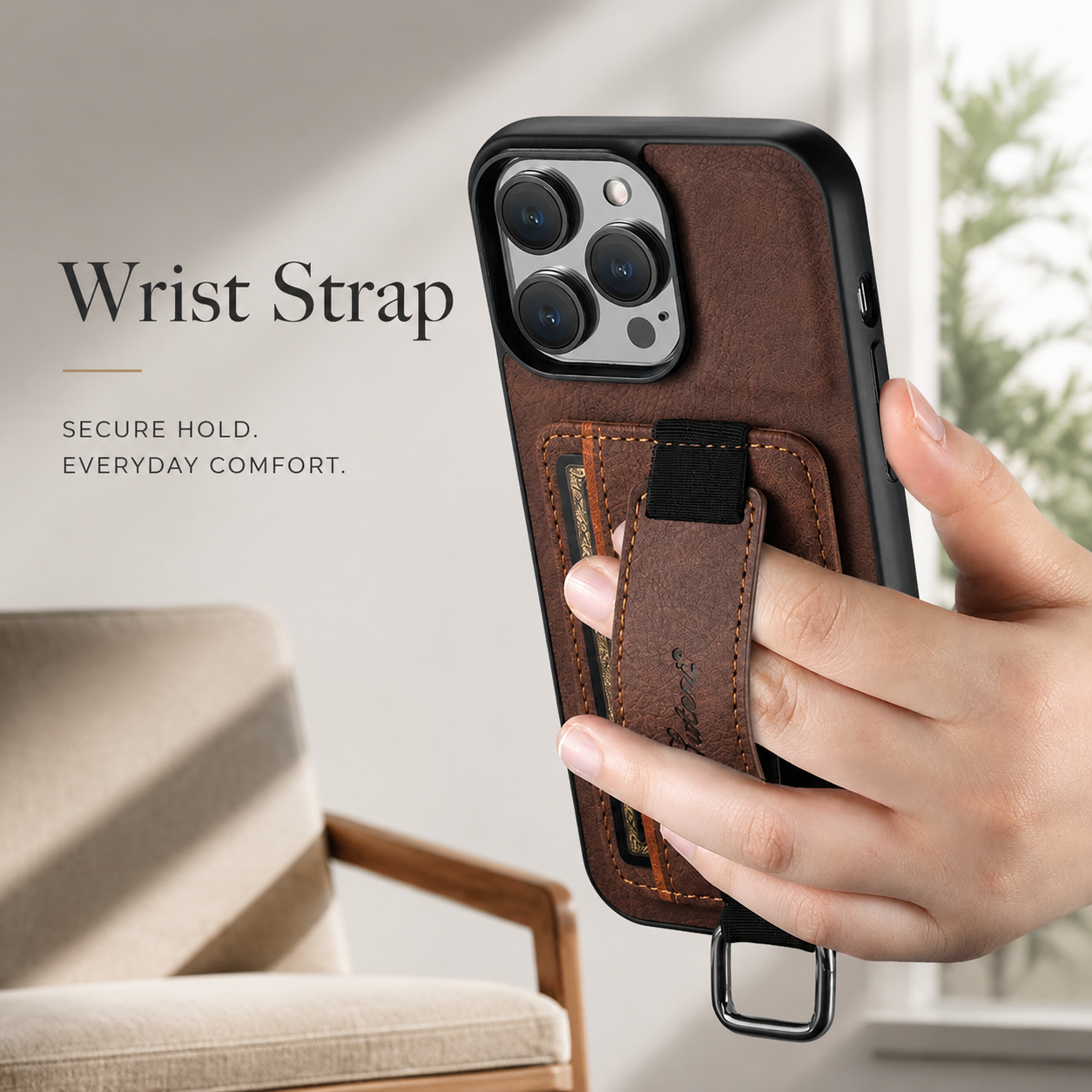 Premium iPhone Case Leather Wallet Cover PU Leather Card Holder Wrist Ring Magnetic Closure Shockproof Protective Slim Design