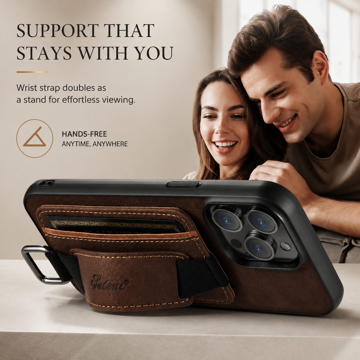 Premium iPhone Case Leather Wallet Cover PU Leather Card Holder Wrist Ring Magnetic Closure Shockproof Protective Slim Design