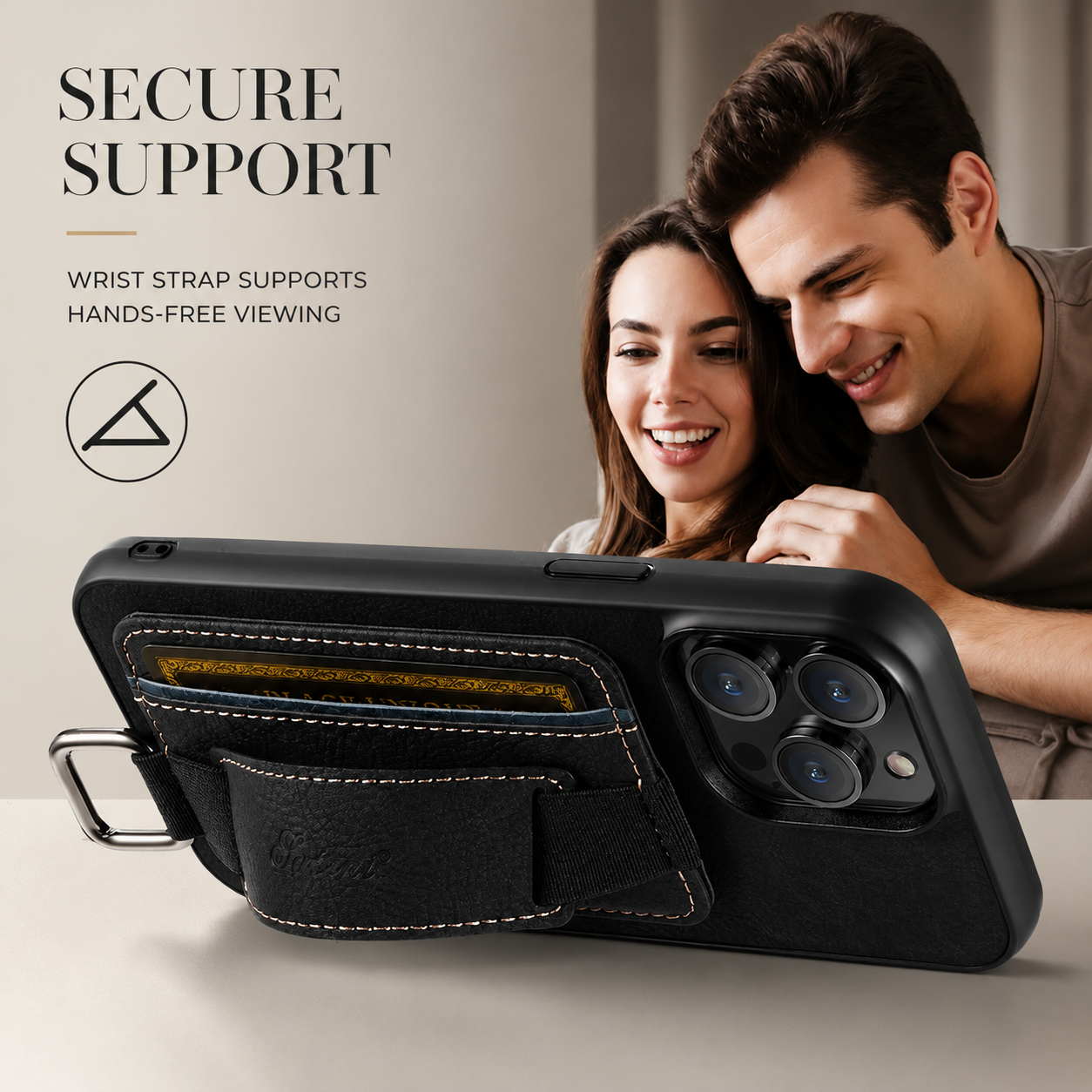 Premium iPhone Case Leather Wallet Cover PU Leather Card Holder Wrist Ring Magnetic Closure Shockproof Protective Slim Design