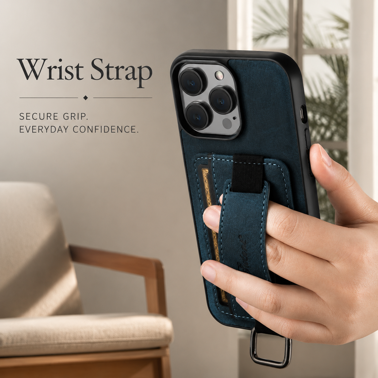 Premium iPhone Case Leather Wallet Cover PU Leather Card Holder Wrist Ring Magnetic Closure Shockproof Protective Slim Design