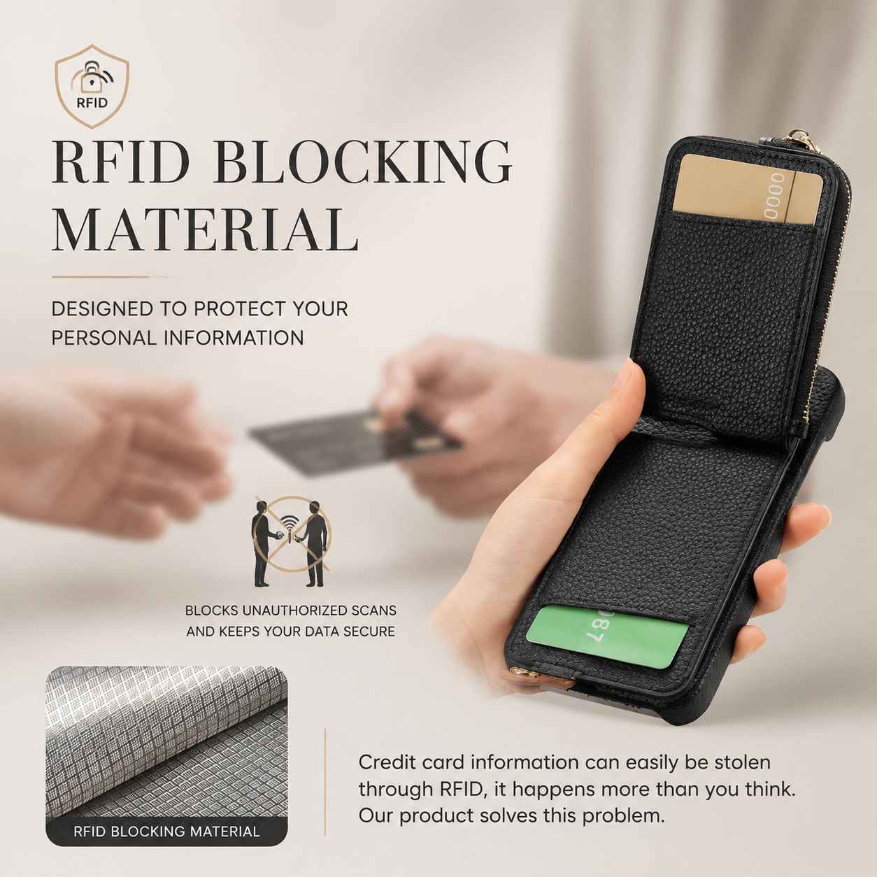 Premium iPhone Case Leather Zipper Wallet Cover Card Holder Ring Kickstand Shockproof Protective Case Magnetic Closure Full Coverage Design