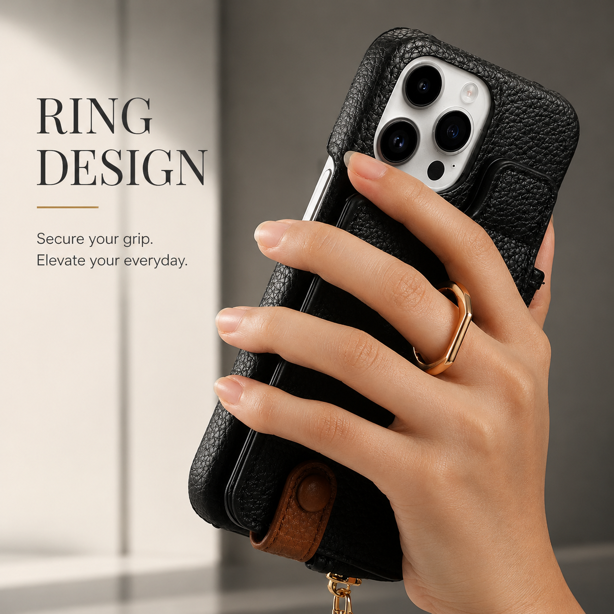 Premium iPhone Case Leather Zipper Wallet Cover Card Holder Ring Kickstand Shockproof Protective Case Magnetic Closure Full Coverage Design