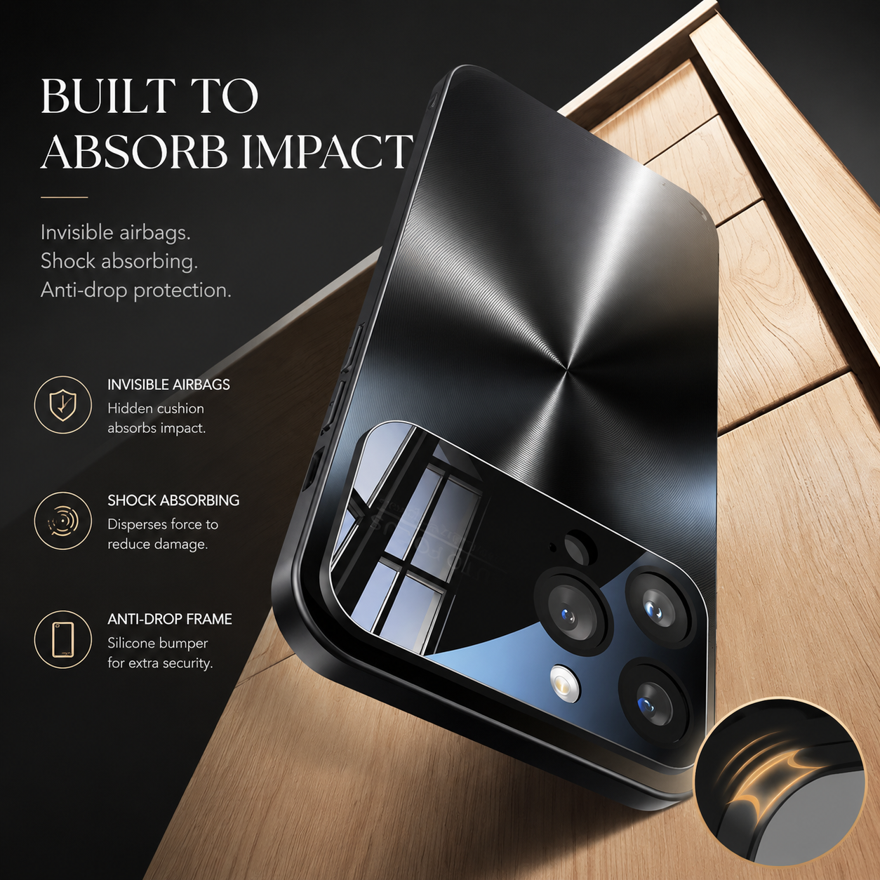Premium iPhone Case Luxury Metal Cover Large Window Acrylic Protective Cover Soft Silicone Frame Shockproof Camera Lens Protection Anti Scratch Full Coverage