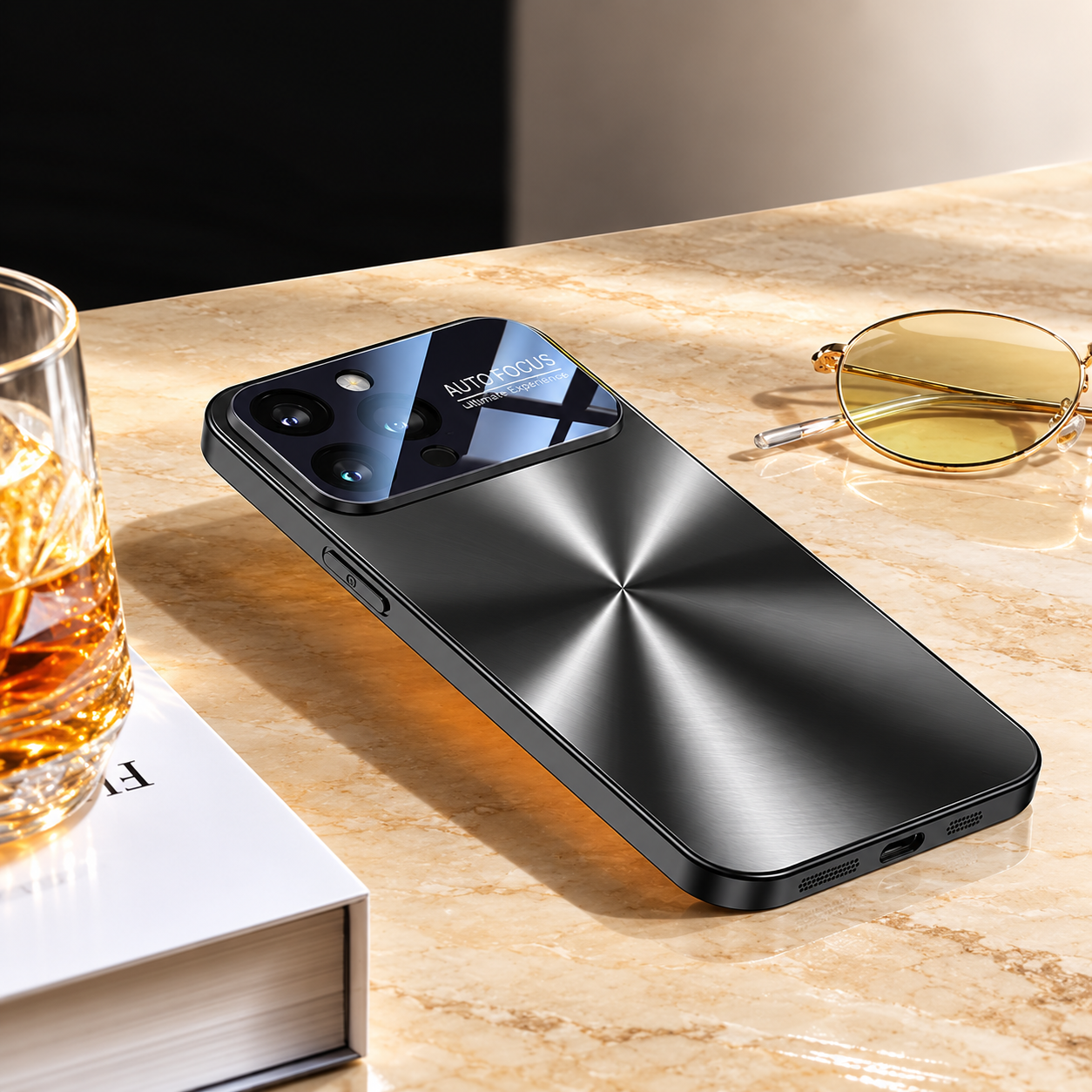 Premium iPhone Case Luxury Metal Cover Large Window Acrylic Protective Cover Soft Silicone Frame Shockproof Camera Lens Protection Anti Scratch Full Coverage