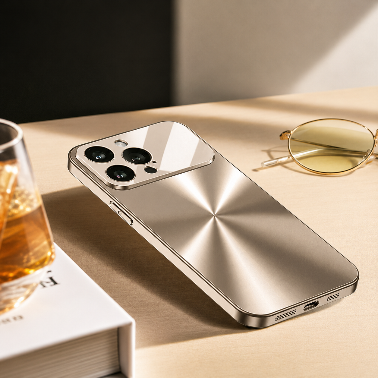 Premium iPhone Case Luxury Metal Cover Large Window Acrylic Protective Cover Soft Silicone Frame Shockproof Camera Lens Protection Anti Scratch Full Coverage
