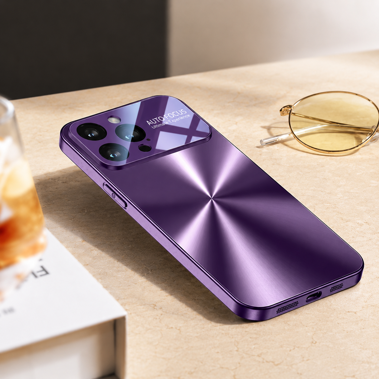 Premium iPhone Case Luxury Metal Cover Large Window Acrylic Protective Cover Soft Silicone Frame Shockproof Camera Lens Protection Anti Scratch Full Coverage