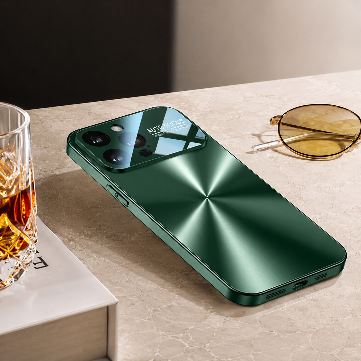 Premium iPhone Case Luxury Metal Cover Large Window Acrylic Protective Cover Soft Silicone Frame Shockproof Camera Lens Protection Anti Scratch Full Coverage
