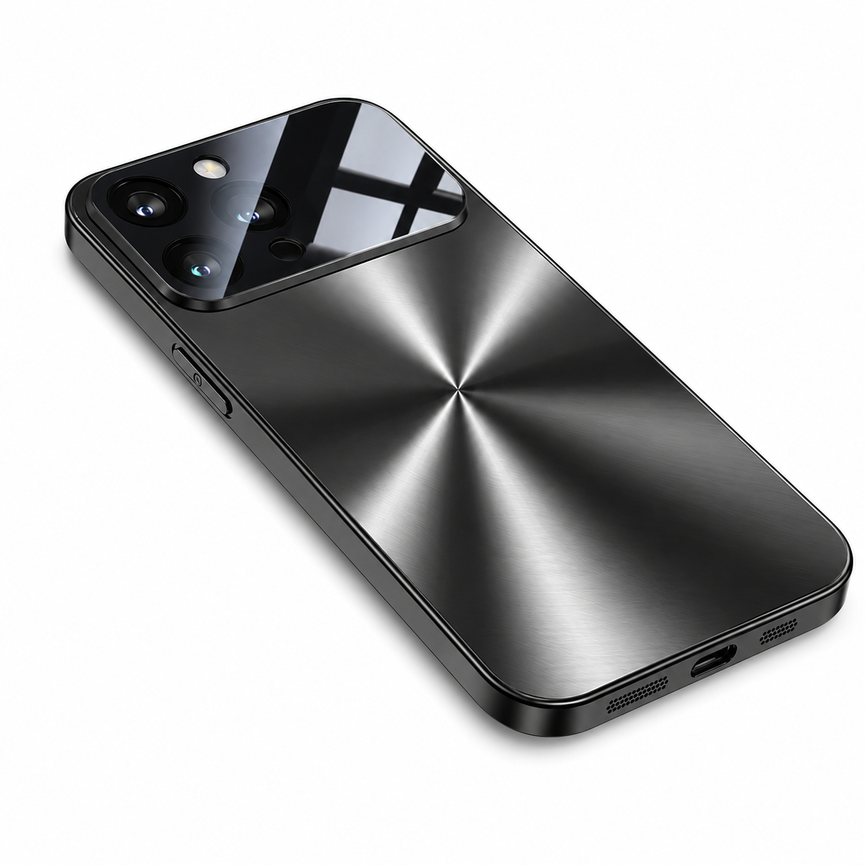 Premium iPhone Case Luxury Metal Cover Large Window Acrylic Protective Cover Soft Silicone Frame Shockproof Camera Lens Protection Anti Scratch Full Coverage