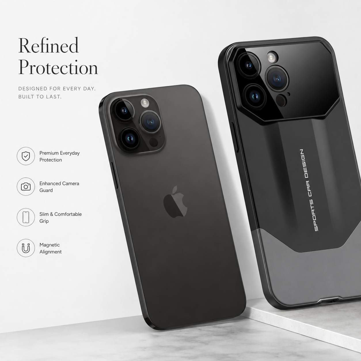 Premium iPhone Case Luxury Supercar Design Hard PC Shockproof Protective Cover Camera Lens Protection Anti Scratch Dustproof Slim Full Coverage