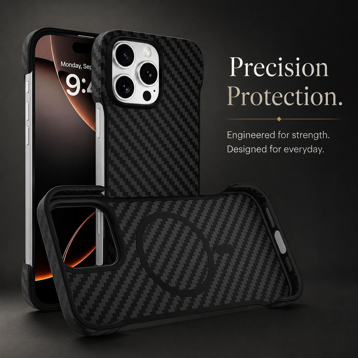 Premium iPhone Case MagSafe Aramid Carbon Fiber Frameless Matte Slim Cover Shockproof Lightweight Protective Wireless Charging Compatible Design