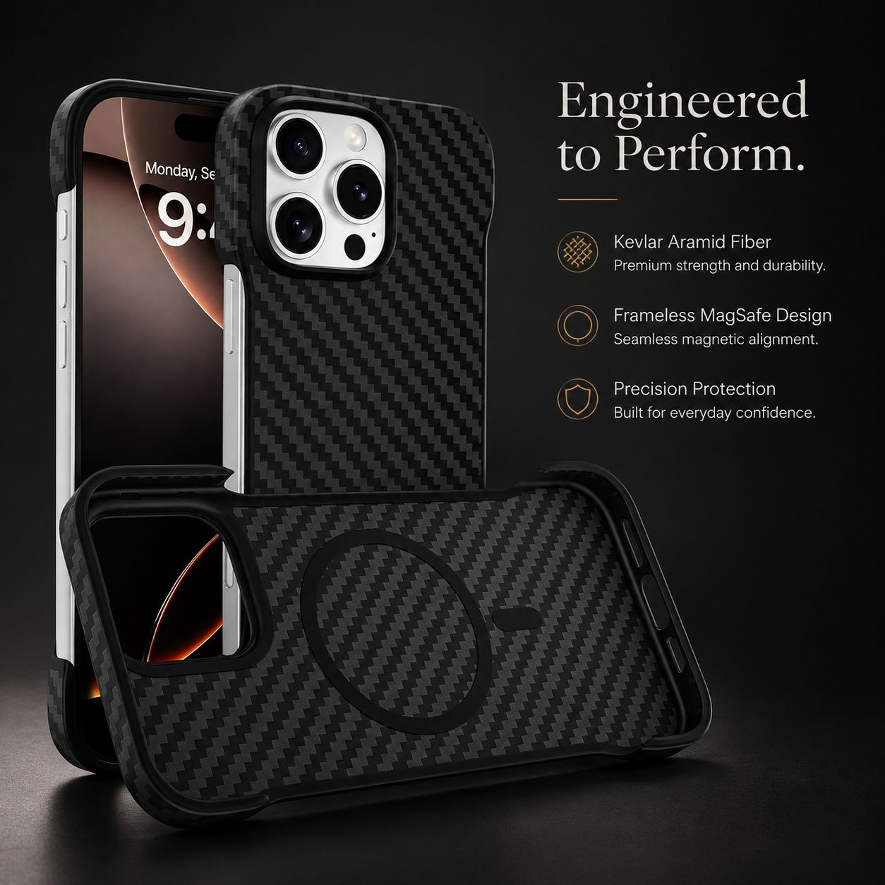 Premium iPhone Case MagSafe Aramid Carbon Fiber Frameless Matte Slim Cover Shockproof Lightweight Protective Wireless Charging Compatible Design