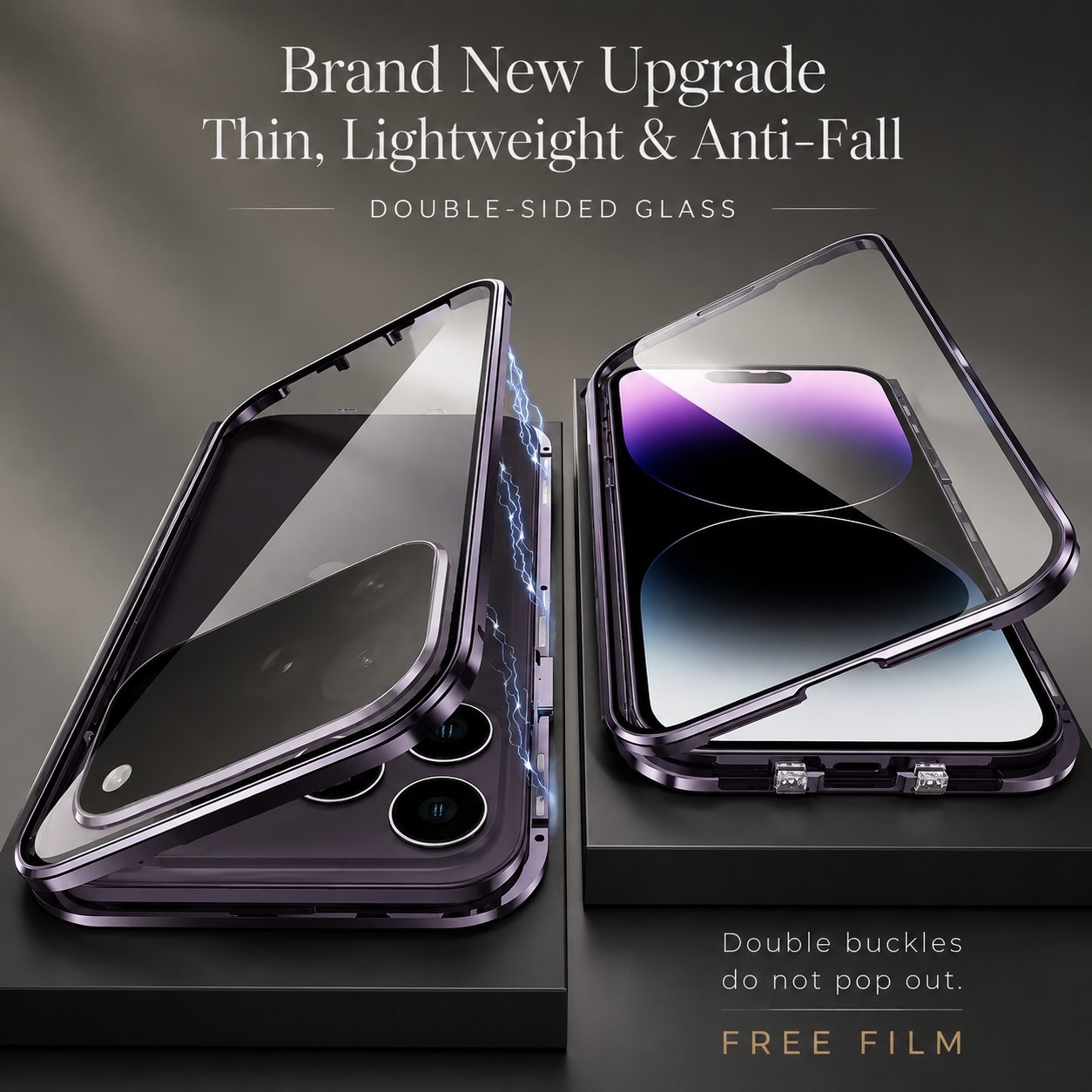 Premium iPhone Case MagSafe Compatible 360 Full Coverage Magnetic Glass Aluminum Frame Shockproof Snap Lock Bumper Anti Scratch Protective Design