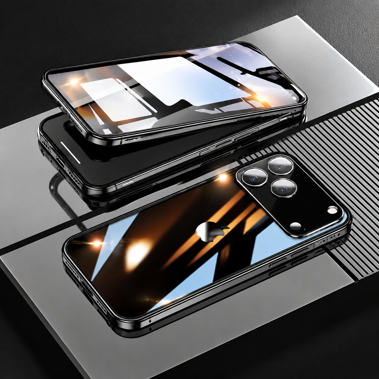 Premium iPhone Case MagSafe Compatible 360 Full Coverage Magnetic Glass Aluminum Frame Shockproof Snap Lock Bumper Anti Scratch Protective Design