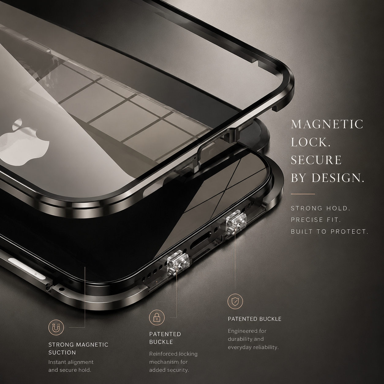 Premium iPhone Case MagSafe Compatible 360 Full Coverage Magnetic Glass Aluminum Frame Shockproof Snap Lock Bumper Anti Scratch Protective Design