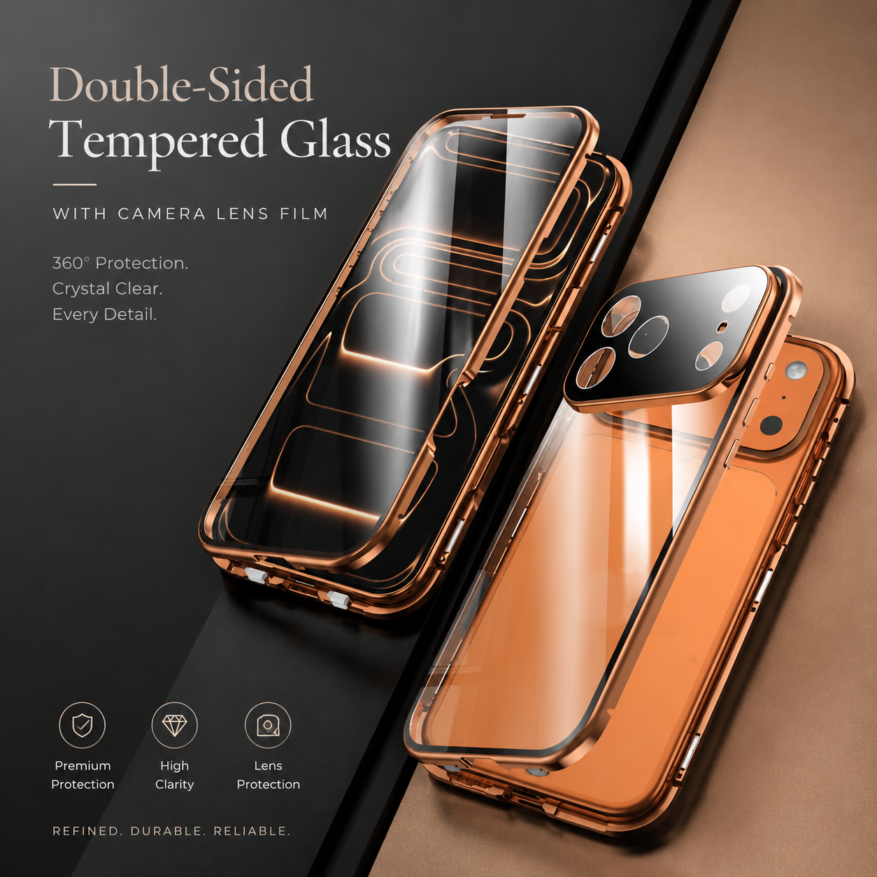 Premium iPhone Case MagSafe Compatible 360 Full Coverage Magnetic Glass Aluminum Frame Shockproof Snap Lock Bumper Anti Scratch Protective Design