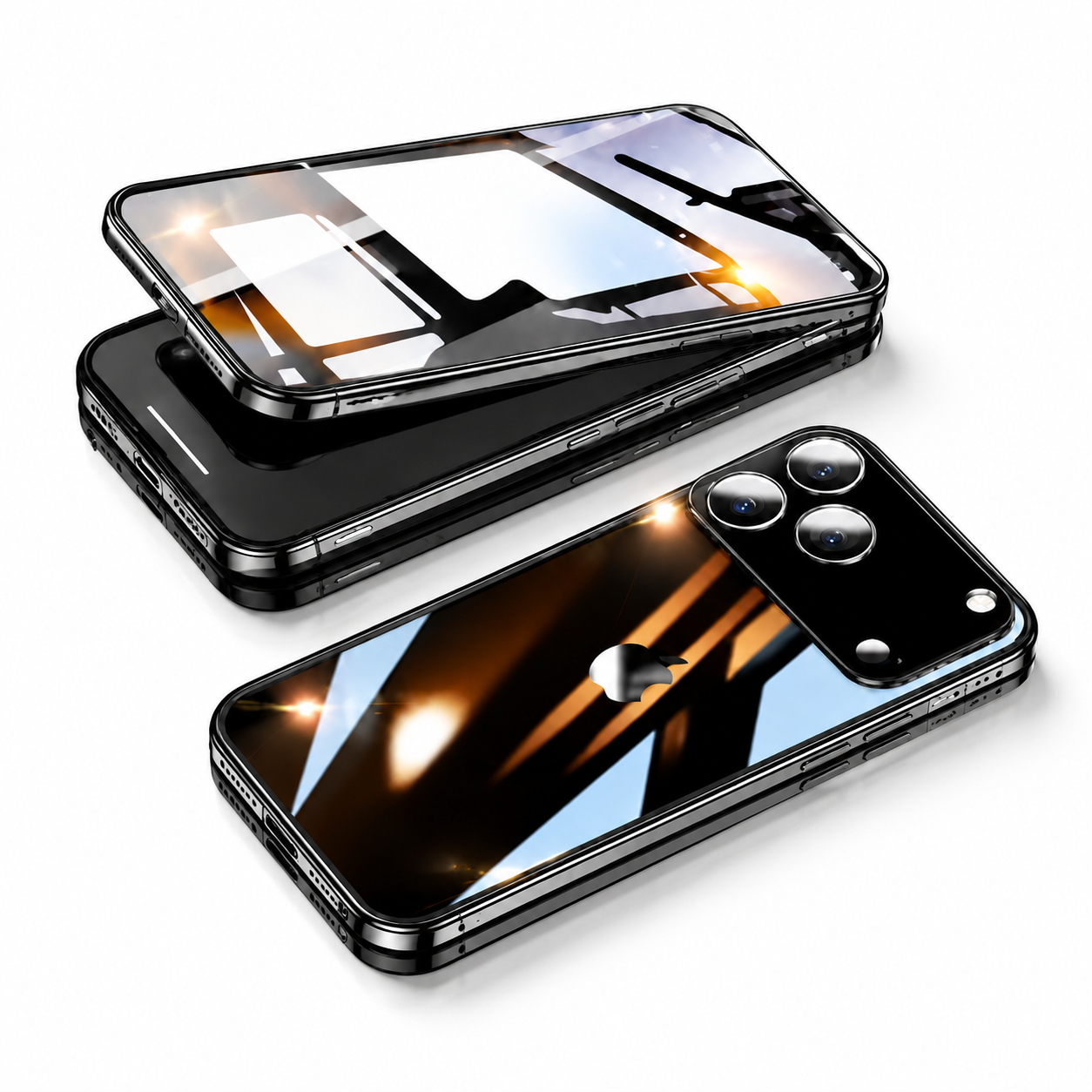 Premium iPhone Case MagSafe Compatible 360 Full Coverage Magnetic Glass Aluminum Frame Shockproof Snap Lock Bumper Anti Scratch Protective Design
