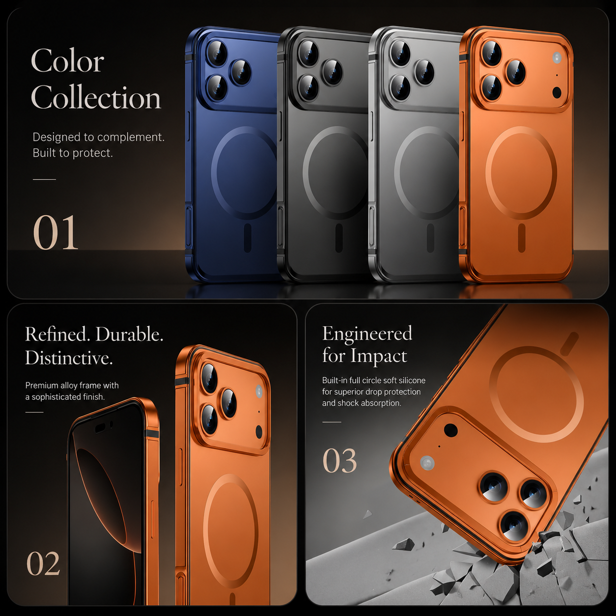 Premium iPhone Case MagSafe Compatible Aluminum Alloy Metal Frame Cover Shockproof Anti Drop Protective Design Scratch Resistant Slim Lightweight