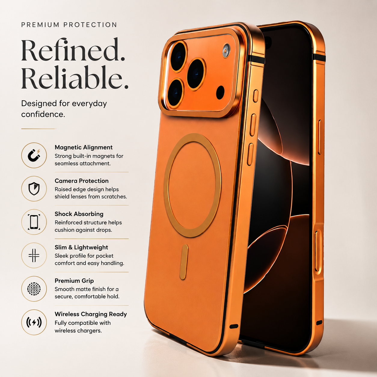 Premium iPhone Case MagSafe Compatible Aluminum Alloy Metal Frame Cover Shockproof Anti Drop Protective Design Scratch Resistant Slim Lightweight