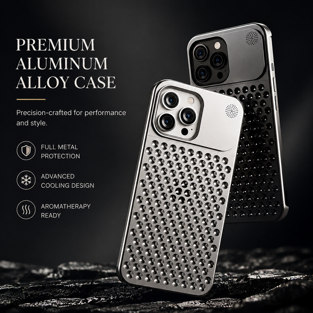 Premium iPhone Case MagSafe Compatible Aluminum Cooling Cover Heat Dissipation Shockproof Protective Case Removable Fragrance Module Magnetic Full Protection Design