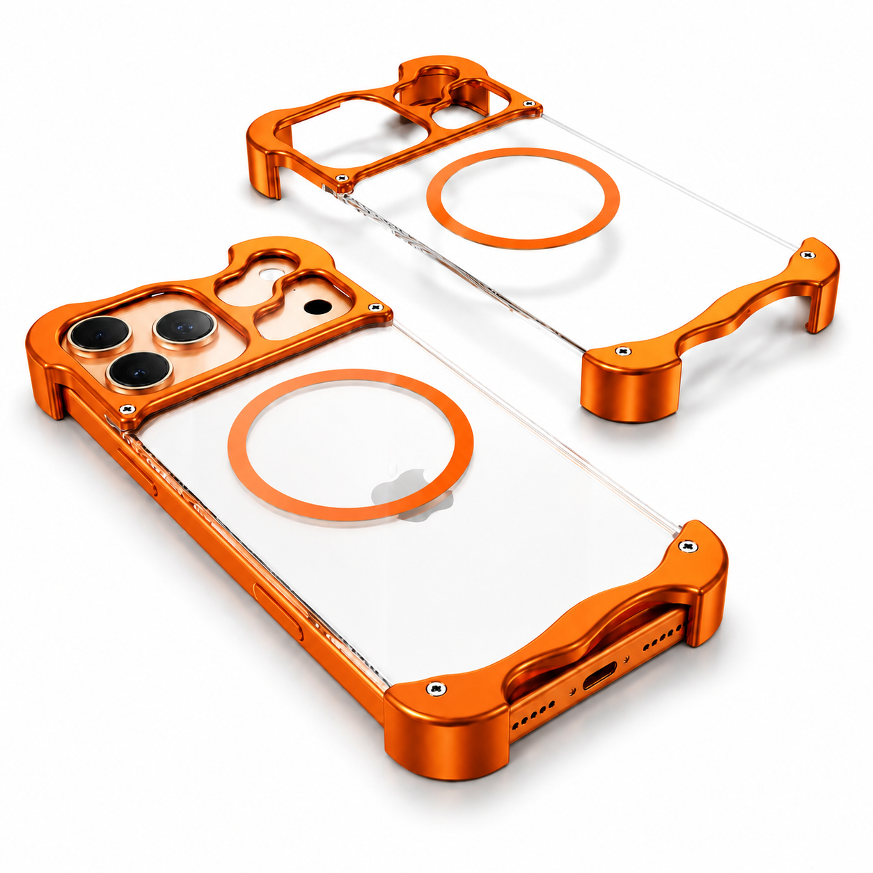 Premium iPhone Case MagSafe Compatible Aluminum Corner Bumper Protective Cover Transparent Back Shockproof Frameless Camera Protection Heat Dissipation Design