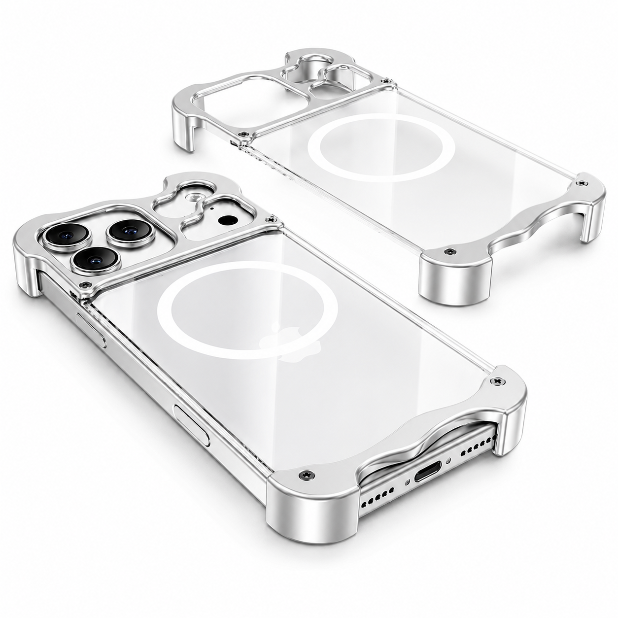 Premium iPhone Case MagSafe Compatible Aluminum Corner Bumper Protective Cover Transparent Back Shockproof Frameless Camera Protection Heat Dissipation Design