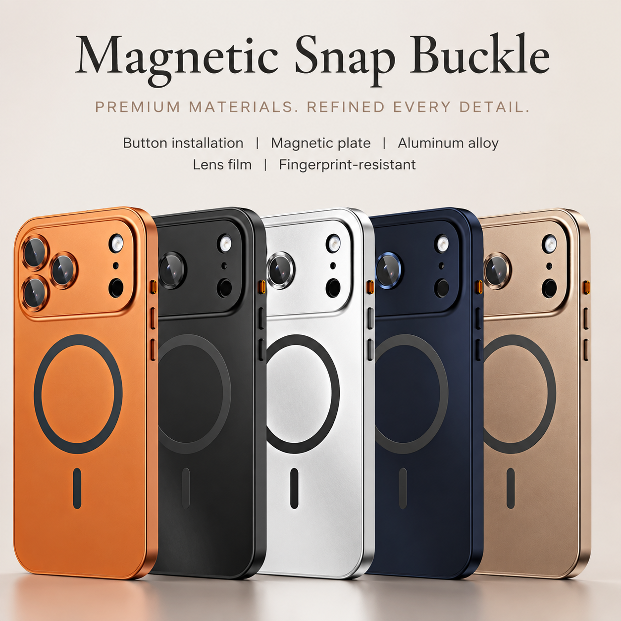 Premium iPhone Case MagSafe Compatible Aluminum Frame Hard PC Back Cover Shockproof Camera Lens Protection Matte Anti Fingerprint Full Coverage