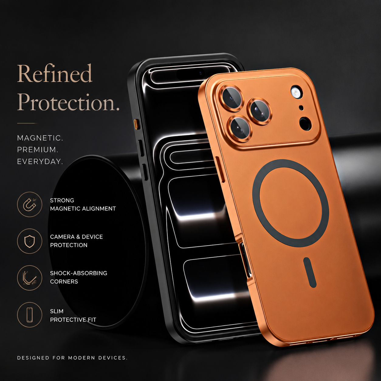 Premium iPhone Case MagSafe Compatible Aluminum Frame Hard PC Back Cover Shockproof Camera Lens Protection Matte Anti Fingerprint Full Coverage
