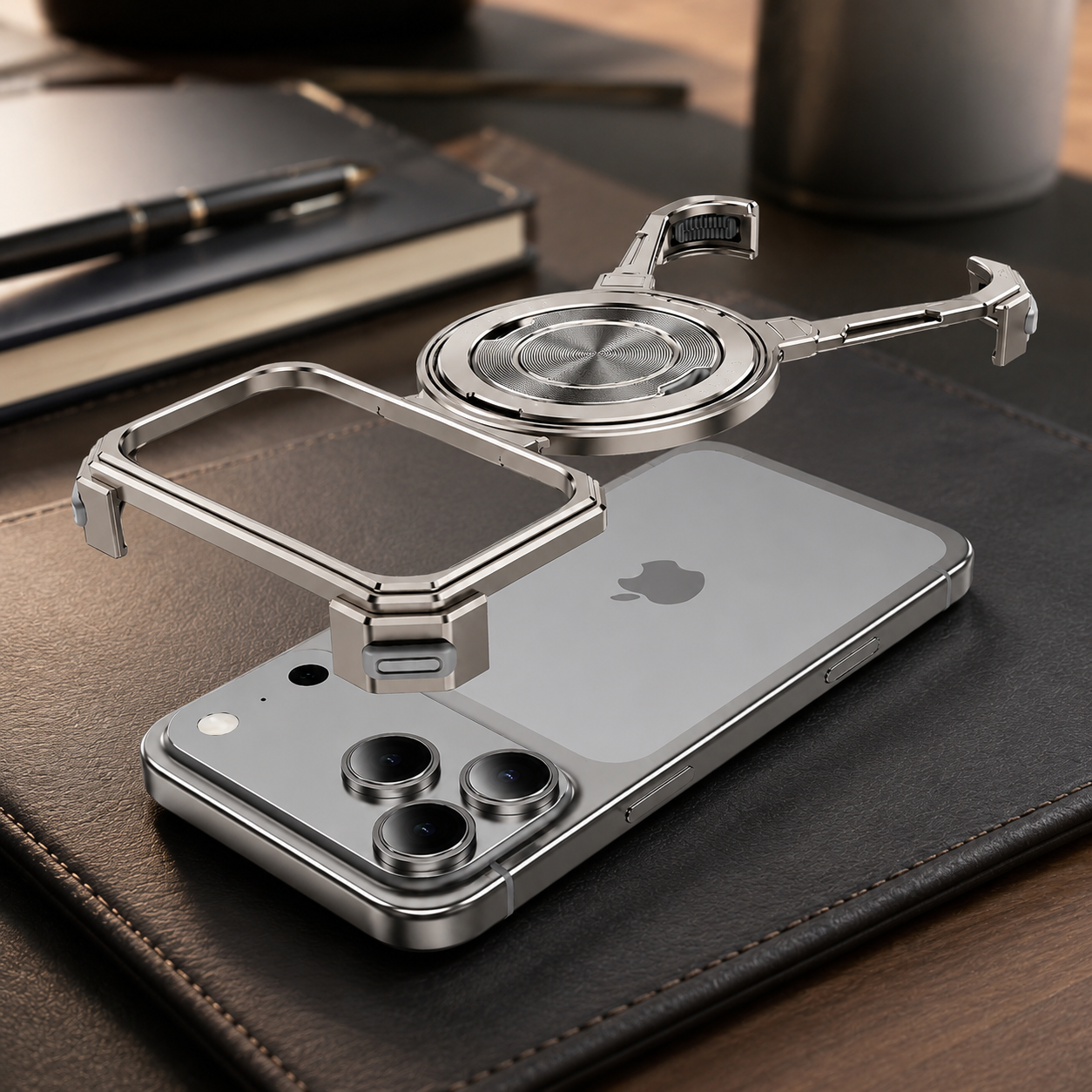 Premium iPhone Case MagSafe Compatible Aluminum Frame Protective Cover 360 Rotating Stand Ring Shockproof Magnetic Kickstand Slim Minimal Design